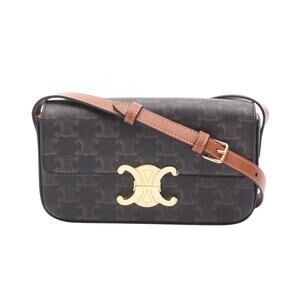 Celine Claude Triomphe Shoulder Bag Canvas Leather Brown